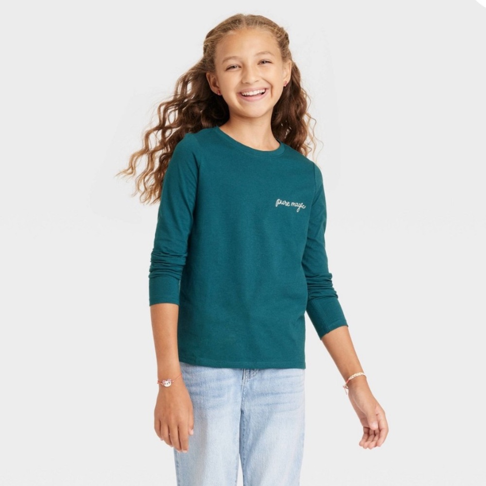 Cat & Jack Dark Green 'Pure Magic' Long Sleeve Tee